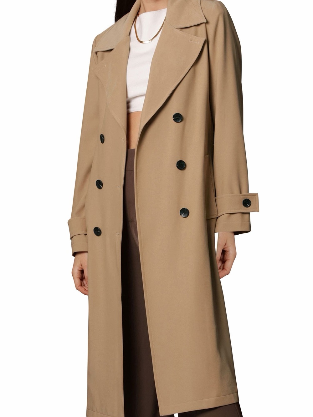 Avec Le Filles Classic Double-Breasted Trench Coat in Camel